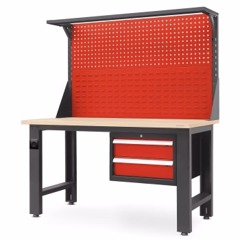 Werkstatttisch mit Aufsatz LOGAN, 1500 x 1700 x 750 mm, anthrazit-rot
