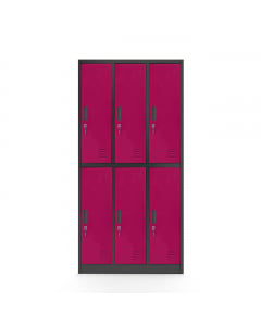 Szafa socjalna ubraniowa 6-drzwiowa IGOR, 900 x 1850 x 450 mm, fuksja