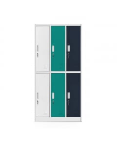 Szafa socjalna ubraniowa 6-drzwiowa IGOR, 900 x 1850 x 450 mm, szaro-wielokolorowa