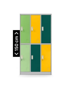 Szafa szkolna BHP ubraniowa 6-drzwiowa IGOREK, 900 x 1500 x 450 mm, szaro-wielokolorowa