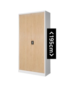 Metal office cabinet JAN H, 900 x 1950 x 400 mm, Eco Design: white/ sonoma oak