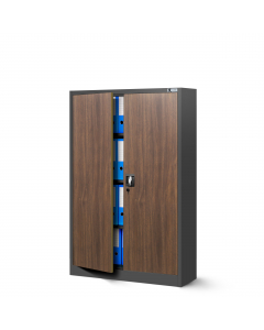 Metal office cabinet KEVIN, 900 x 1400 x 400 mm, Eco Design: anthracite/ walnut