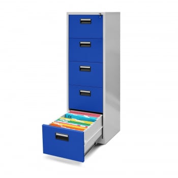 Fém irattartó szekrény, 5 fiókos SARA V5, 460 x 1630 x 620 mm, szürke-kék
