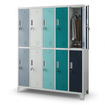 Armoire pour vêtements de travail, 10 portes BARTEK, 1360 x 1720 x 450 mm, gris multicolore