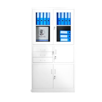 Metal office file cabinet with a safe FILIP, 900 x 1850 x 400 mm, white