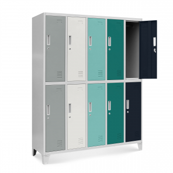 10-doors OHS storage cabinet for clothes BARTEK, 1360 x 1720 x 450 mm, grey-multicolor