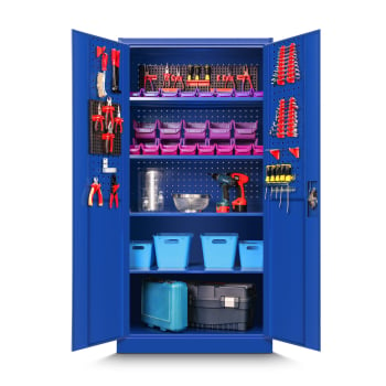Metal workshop and tool cabinet BRUNO, 920 x 1850 x 500 mm, blue