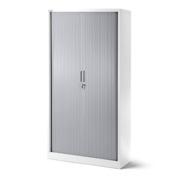 Metal office file cabinet with a roller shutter DAMIAN, 900 x 1850 x 450 mm, white-grey