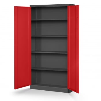 Metal office file cabinet DANIEL, 900 x 1850 x 400 mm, athracite-red
