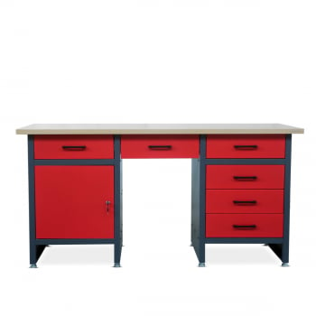 Dielenský stôl so zásuvkami FRANK, 1700 x 850 x 600 mm, antracitová červeny