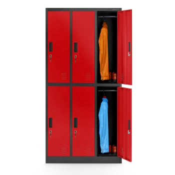 Dulap de haine securizat cu 6 uși IGOR, 900 x 1850 x 450 mm, roșu-antracit