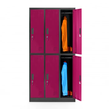 6-doors OHS storage cabinet for clothes IGOR, 900 x 1850 x 450 mm, fuchsia