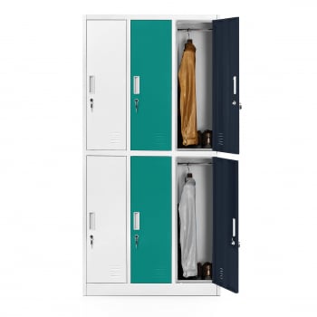 Plechová šatní skříň s 6 boxy IGOR, 900 x 1850 x 450 mm, šedo-více barevní 