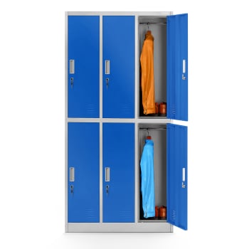 Szafa socjalna ubraniowa 6-drzwiowa IGOR, 900 x 1850 x 450 mm, szaro-niebieska