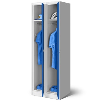 Taquilla de seguridad e higiene con cuatro compartimentos KACPER II, 600 x 1800 x 500 mm, gris y azul