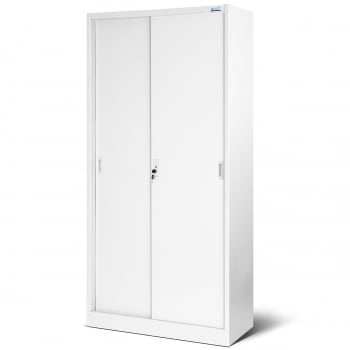 Plechová skříň s posuvnými dveřmi a policemi KUBA, 900 x 1850 x 400 mm, bílá 