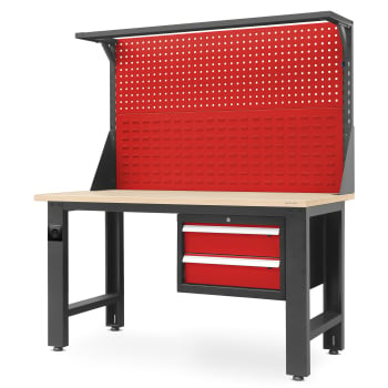 JAN NOWAK Werkstatttisch LOGAN mit Aufsatz, 1500 x 1700 x 750 mm: anthrazit-rot