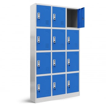 Plechová šatní skříňka na soklu s 12 boxy MARCIN, 900 x 1850 x 400 mm, šedo-modrá 
