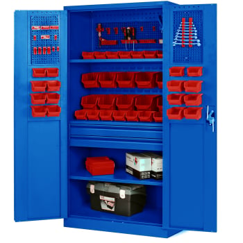 Metalen werkplaatskast SZYMON, 920 x 1850 x 500 mm, antraciet-blauw