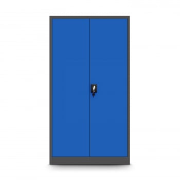 Plechová policová skříň s dveřmi a skřínkou pro osobní věci TOMASZ, 900 x 1850 x 450 mm, antracitovo-modrá 