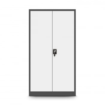 Plechová policová skříň s dveřmi a skřínkou pro osobní věci TOMASZ, 900 x 1850 x 450 mm, antracitovo-bílá 