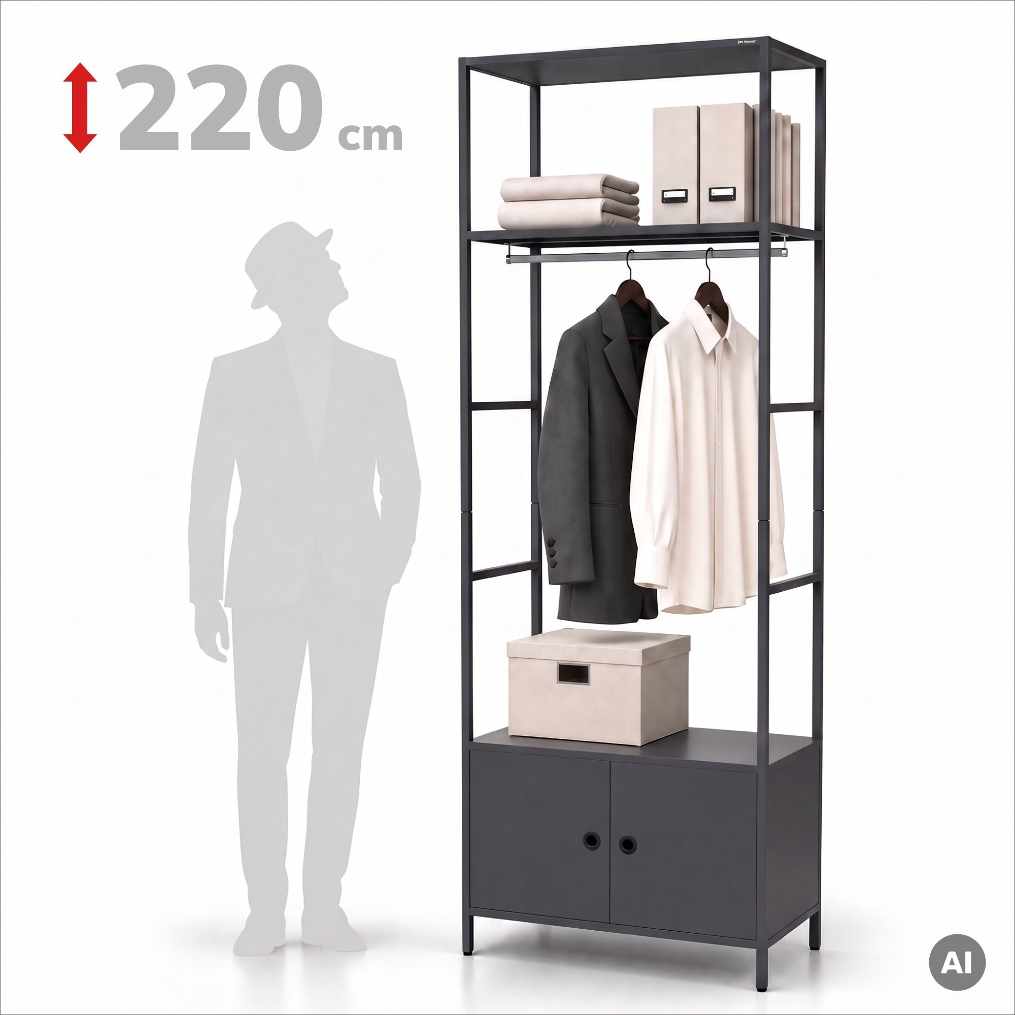 Kantoorkast open met kledingstang, voor receptie en wachtruimte, metaal, antraciet, 800x2200x400 mm: ARIEL