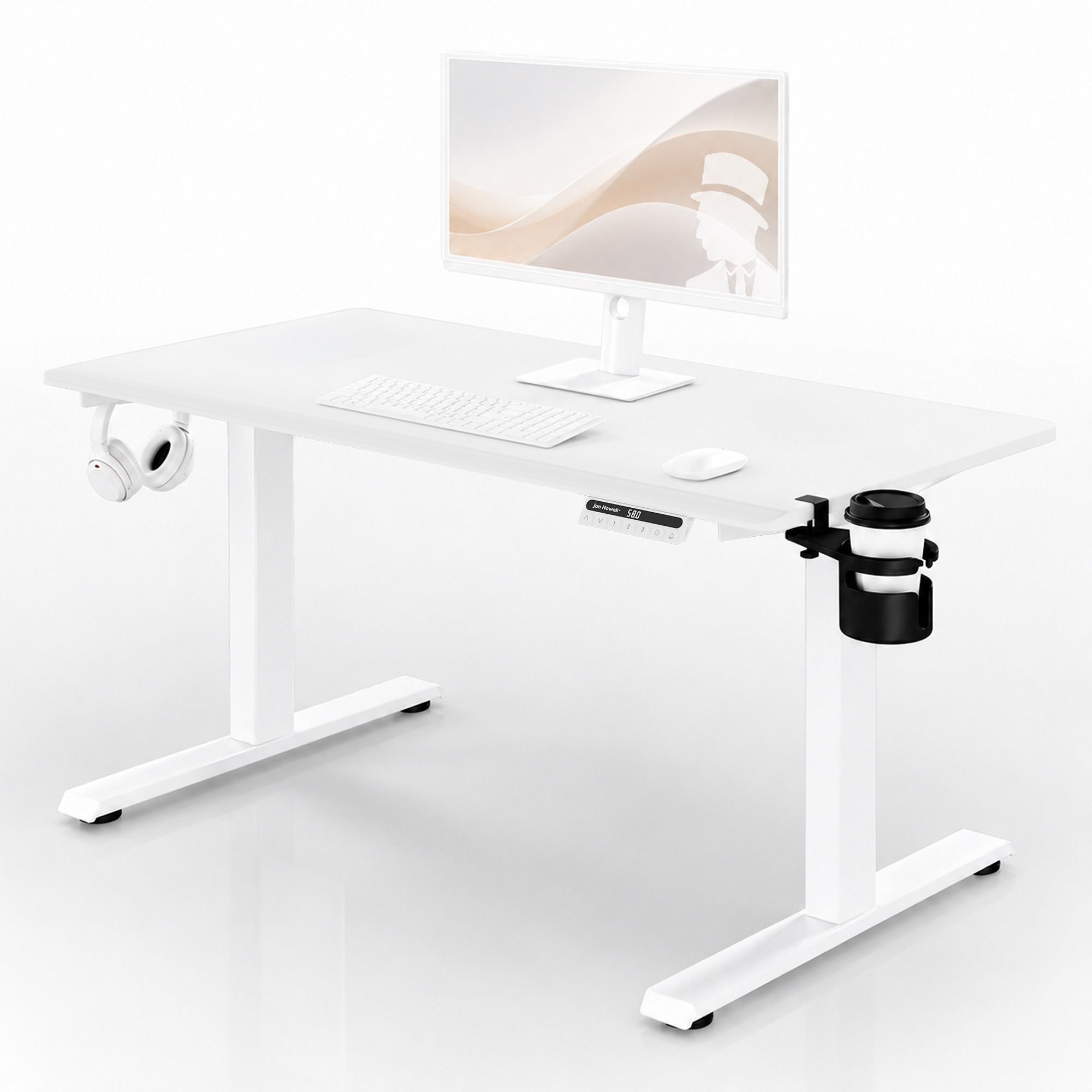 Elektrisch bureau met hoogteverstelling ergonomisch wit,1200x600 mm: ARIA