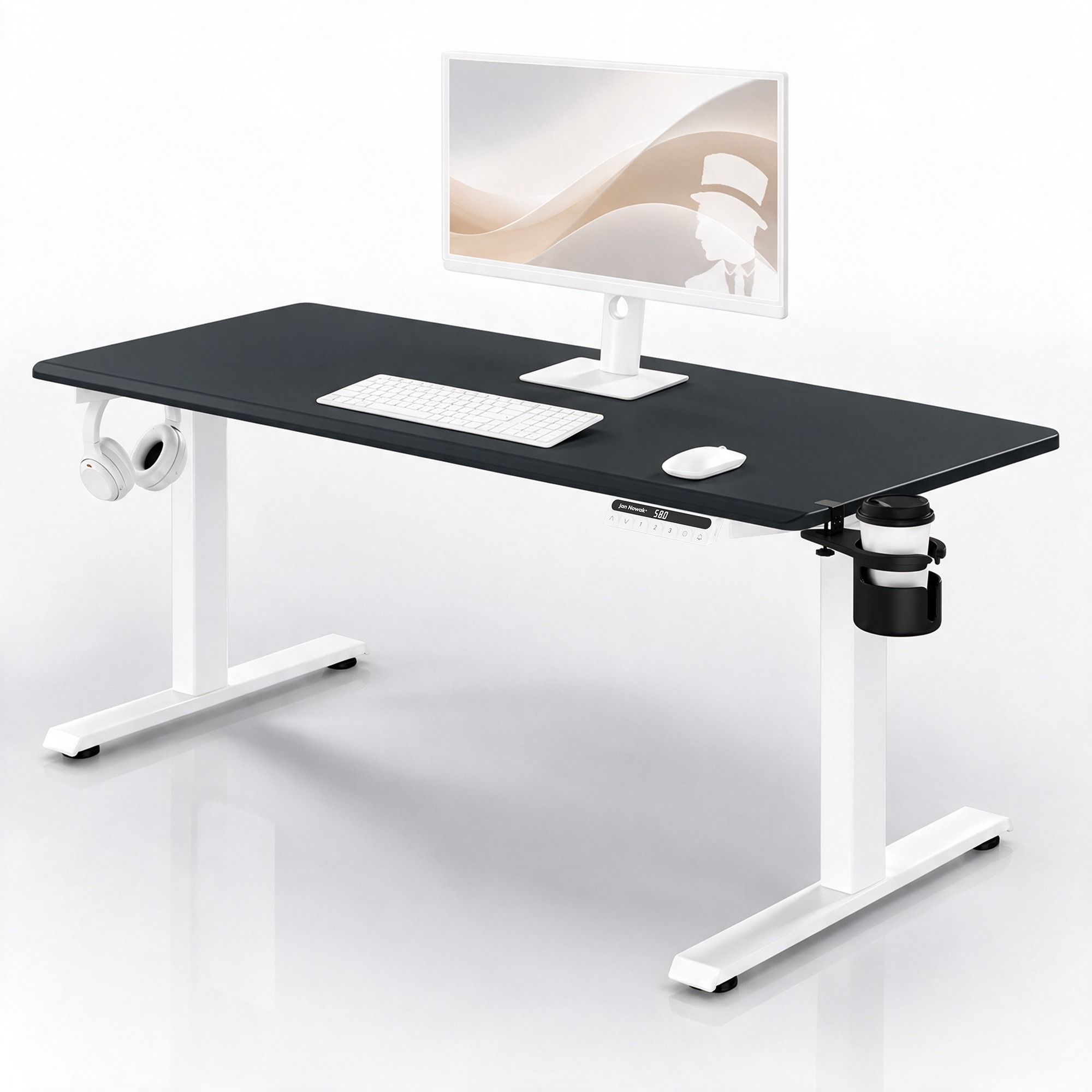 Elektrisch bureau met hoogteverstelling ergonomisch wit-antraciet,1600x800 mm: ARIA
