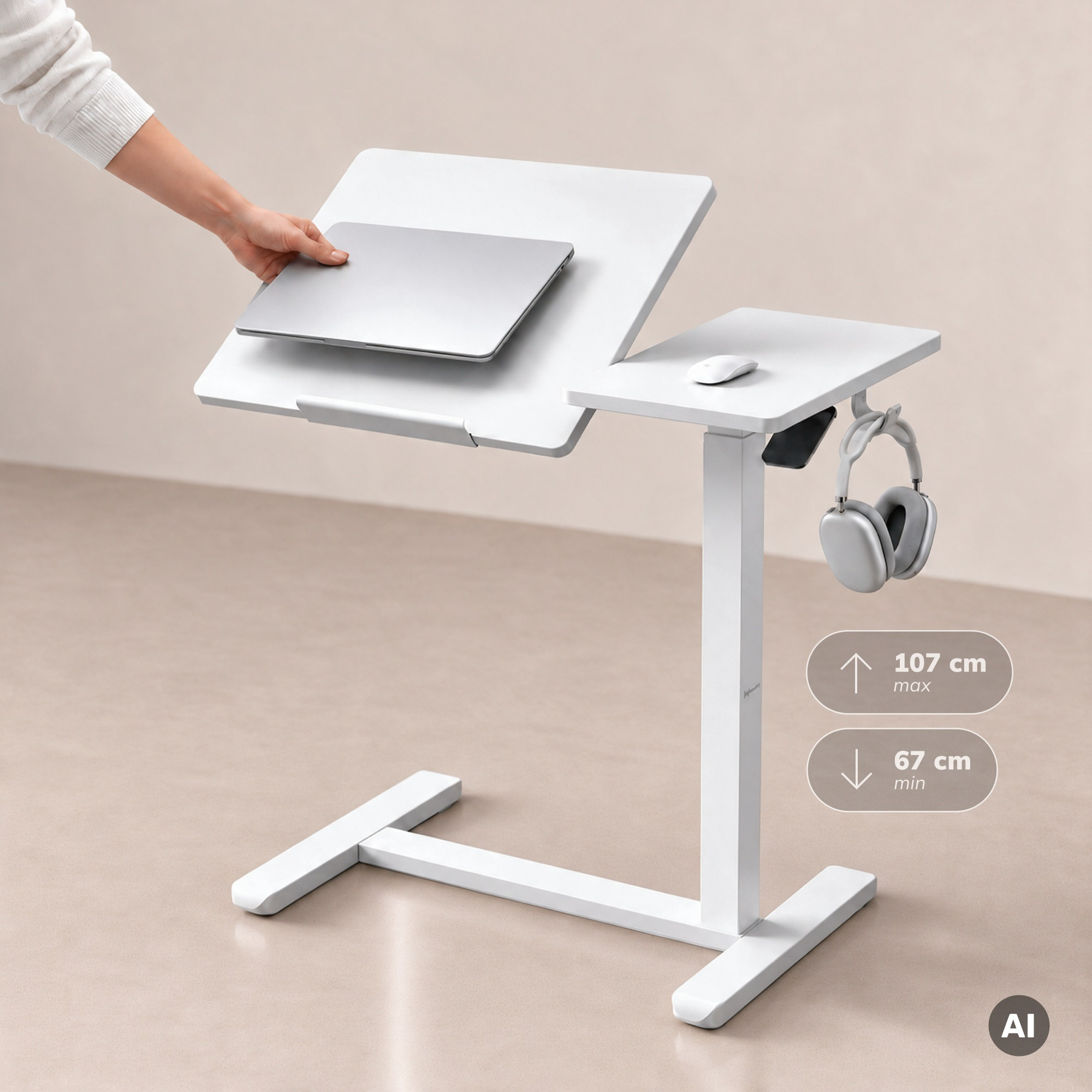 Mesa para portátil móvil, regulable, multifuncional, blanca: BILL