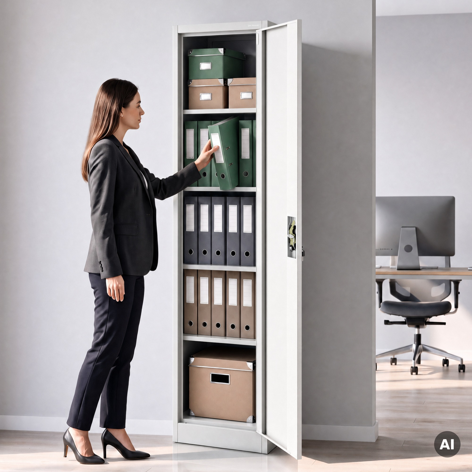 B&uuml;roschrank Metall schmal f&uuml;r Akten grau, 450x1850x400 mm: ALEX