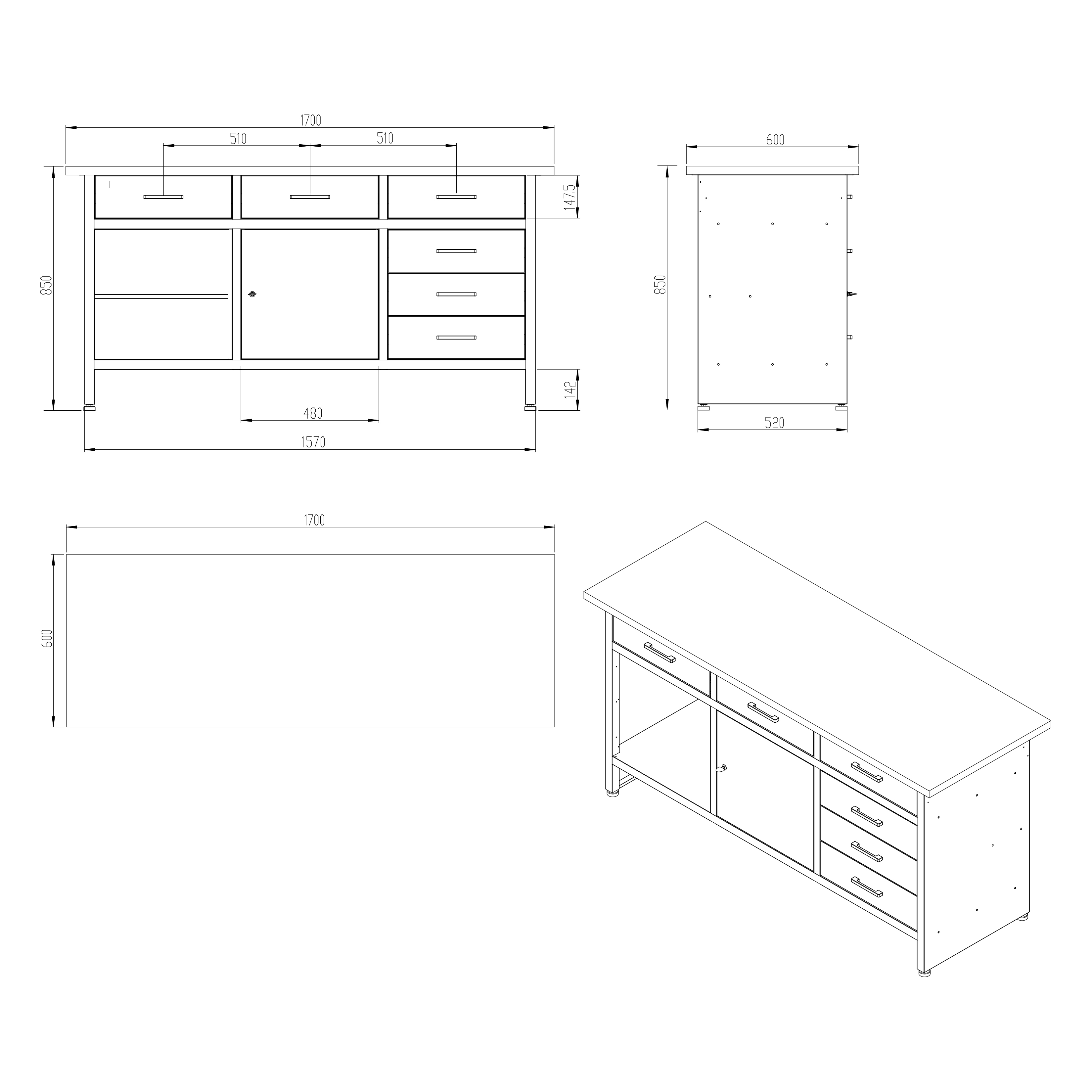 JAN NOWAK Modell HENRY Werktisch / Schließfach und Werkbank mit Schubladen